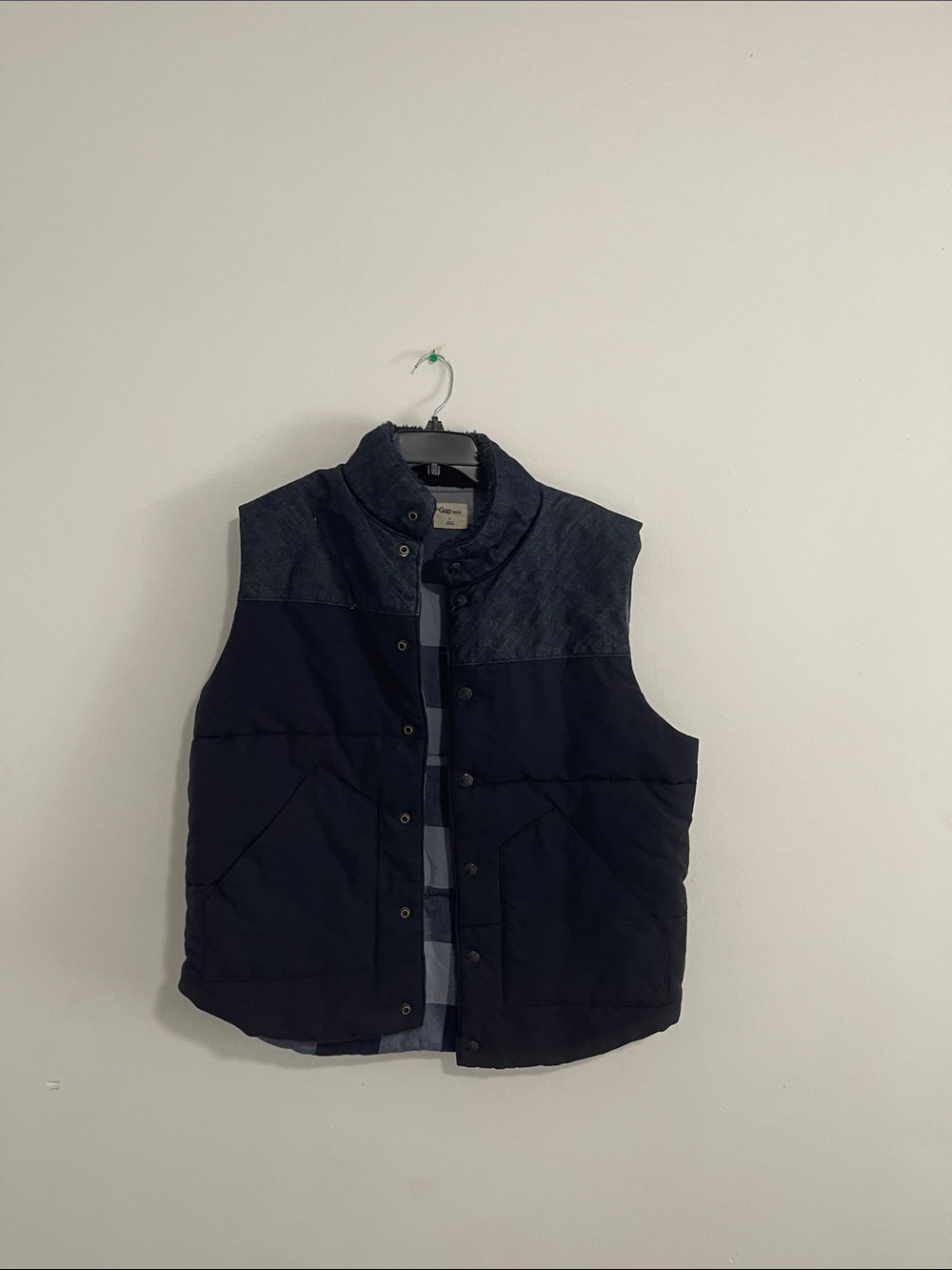 Men’s Navy Quilted Puffer Vest with Dark Denim Yoke